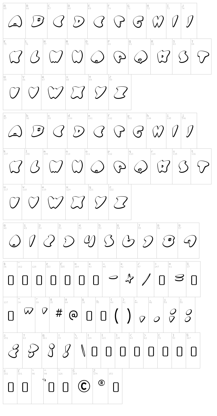 Got no heart font map
